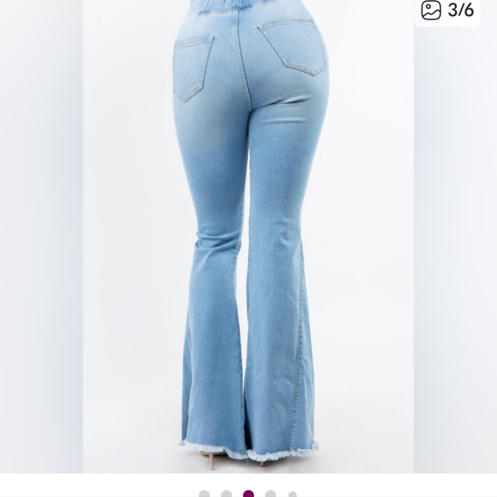 High Waist Denim Flare Pants - Picture 3 of 9